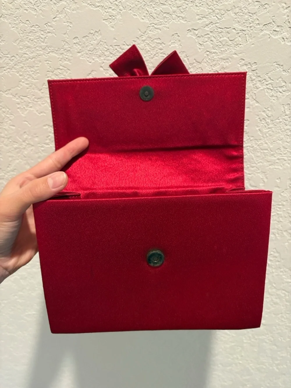 Yves Saint Laurent Red Satin Bow Clutch with Crystal Accent
